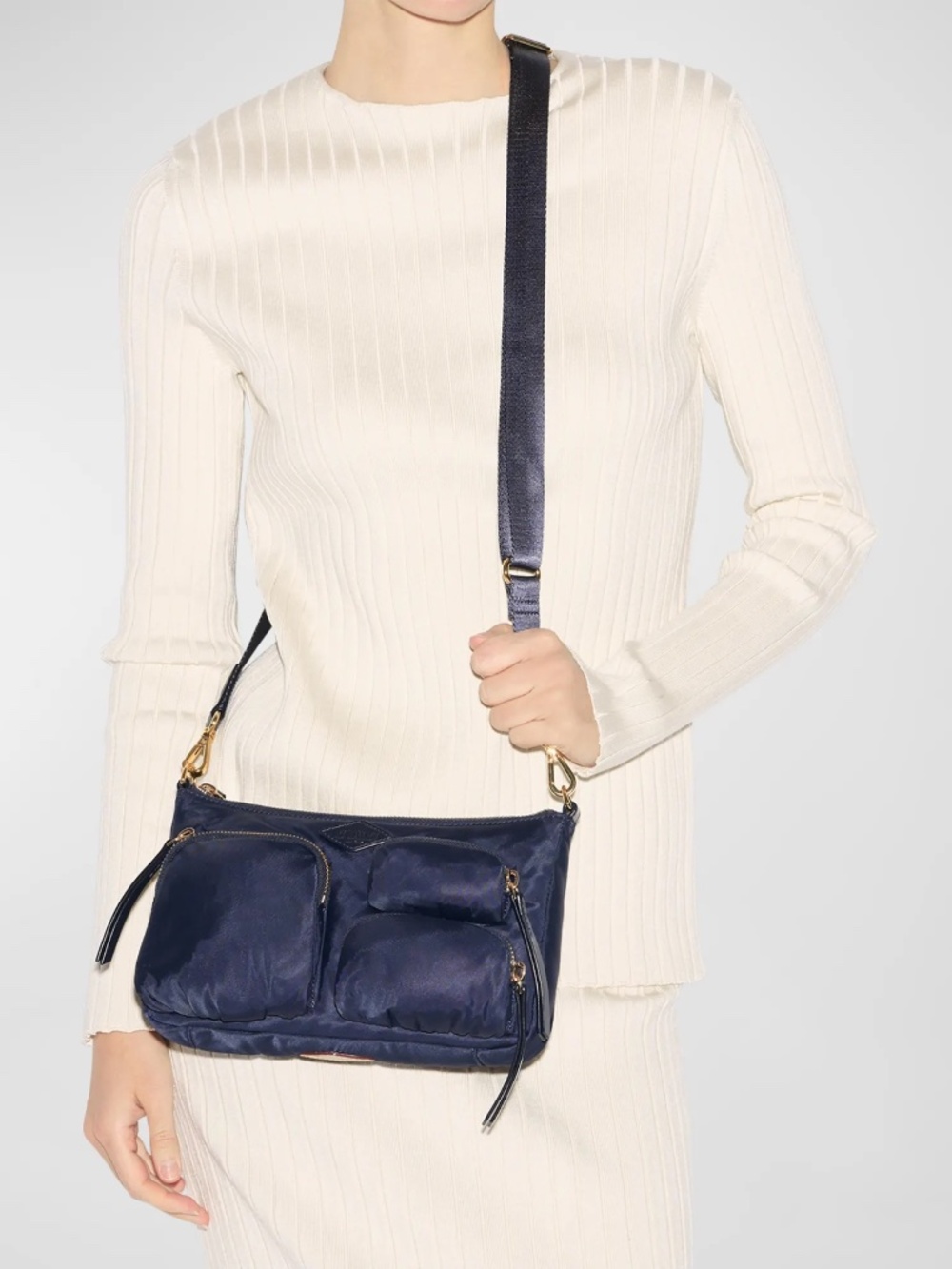 MZ WALLACE Chelsea Petite Nylon Shoulder Bag in Navy - Picture 3 of 12